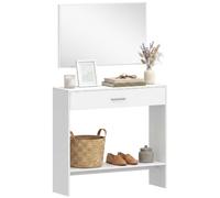 HOMCOM Recibidor de Entrada con Espejo, Cajón y Estante, Mueble de Recibidor de 2 Piezas con Mesa Consola y Espejo, Diseño Antivuelco, para Pasillo, 91,5x27,9x85,5 cm BLANCO 91.5x27.9x85.5 cm