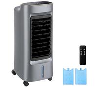 HOMCOM - Refrigerador de aire móvil 4 en 1 humidificador, purificador y ventilador, oscilación 90°, 4 velocidades, 3 modos, tanque de agua 6L, paquetes de hielo, mando a distancia, para habitación de