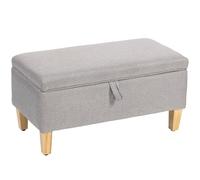 HOMCOM Reposapiés Acolchado otomano de Lino de 30 L con Patas de Madera de Caucho para Caja de Almacenamiento, Extremo de Cama, Banco de Zapatos, Asiento, Gris Claro