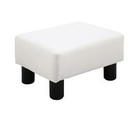 HOMCOM Reposapiés de Salón Taburete Bajo Tapizado en Cuero Sintético Otomana Rectangular con Estructura de Plástico para Sala de Estar Dormitorio Blanco