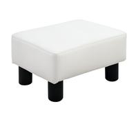 HOMCOM Reposapiés de Salón Taburete Bajo Tapizado en Cuero Sintético Otomana Rectangular con Estructura de Plástico para Sala de Estar Dormitorio Blanco