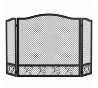 HOMCOM Salvachispas para Chimenea Plegable de 3 Paneles, 107x60 cm, Negro | Protector de Chimenea de Metal con Diseño Floral, Resistente al Calor, para Hogar