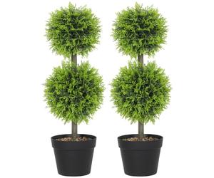 HOMCOM Set 2 árboles Decor. artif., Plantas Falsas 60cm, 2 Bolas | Topiario, árboles de boj en forma de bola en maceta, plantas falsas, para hogar, interior, exterior