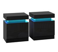 HOMCOM Set 2 Mesitas LED de 16 Colores y 4 Modos con 2 Cajones en Madera 45x35x52 cm Negro Aosom España