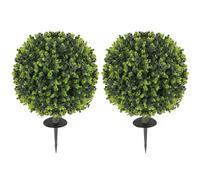 HOMCOM Set 2 Plantas Artificiales de Boj de 40 cm con Estaca Integrada para Interior y Exterior, Verde Aosom España
