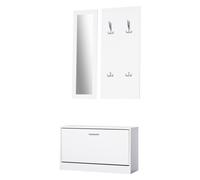 HOMCOM Set 3 en 1 de Muebles para Entrada con Zapatero Espejo y Perchero 4 Ganchos Blanco Ideal para Recibidor Pasillo 80x27x46,5 cm Aosom España