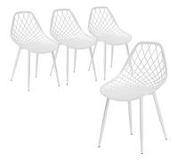 HOMCOM Set 4 Sillas de Comedor Modernas con Respaldo Calado en Plástico y Patas de Metal, Blanco Aosom España