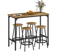 HOMCOM set bistro Mesa de café con 4 taburetes de bar, set mesa alta de cocina y taburete, con reposapiés, estilo moderno