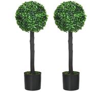 HOMCOM Set de 2 Arbustos Artificiales Decorativos 60cm Boj Sintético para Decoración Interior y Exterior Ø20x60 cm Verde Aosom España