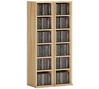 HOMCOM Set de 2 Estanterías para CDs y DVDs, Soportes para CD Estrechos con 12 Compartimentos, Estantes Ajustables, Estanterías para Salón, Oficina, 21x22,5x88,5 cm, Roble Café