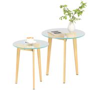 HOMCOM Set de 2 Mesas Auxiliares Modernas de Ø50x45 cm y Ø40x40 cm con Encimera de Vidrio Templado y Estructura de Acero