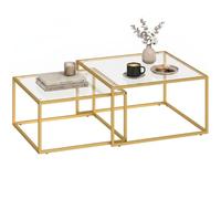 HOMCOM Set de 2 Mesas de Centro Cuadradas Modernas 75x75x42cm Dorado