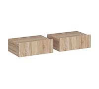 HOMCOM Set de 2 Mesillas de Noche de Pared, Mesitas de Noche Flotantes con 1 Cajón, Mesas Auxiliares para Dormitorio, Habitación Roble 40x30x15 cm