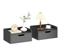 HOMCOM Set de 2 Mesillas de Noche de Pared Mesitas de Noche Flotantes con 1 Cajón para Dormitorio Habitación Hogar Diseño Negro 40x30x19.5 cm