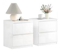 HOMCOM Set de 2 Mesitas de Noche con 2 Cajones 40x34x45 cm Blanco Brillo