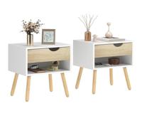 HOMCOM Mesitas de noche Set de 2 con 1 cajón y estante 50x39x51 cm Blanco y Roble