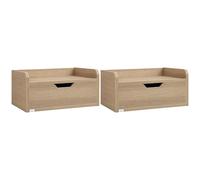 HOMCOM Set de 2 Mesitas de Noche Flotantes con Cajón Madera Natural