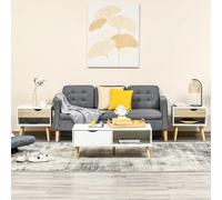 HOMCOM Mesitas de noche Set de 2 con 1 cajón y estante 50x39x51 cm Blanco y Roble