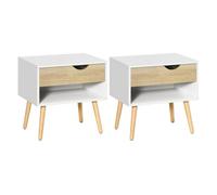 HOMCOM Set de 2 Mesitas de Noche Mesa Auxiliar con 1 Cajón y Estante 50x39x51 cm White and Oak 50x39x51 cm