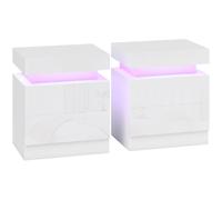 HOMCOM Set de 2 Mesitas LED de 16 Colores y 4 Modos con 2 Cajones en Madera 45x35x52 cm Blanco Brillante Aosom España