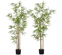 HOMCOM Set de 2 Plantas Artificiales Árbol de bambú Altura 180 cm con Maceta, decoración Interior, Muy Realista