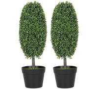 HOMCOM Set de 2 Plantas Artificiales Árboles Artificiales Resistentes a los Rayos UV en Maceta Plástico Cemento Verde Aosom España