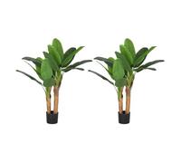 Homcom set de 2 plantas artificiales bananero 120 cm con maceta y 15 hojas plantas decorativas para interior verde