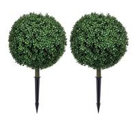 HOMCOM Set de 2 Plantas Artificiales de boj Grande 70 cm con protección UV, Plantas Artificiales como Reales con tutores de Suelo para salón Dormitorio Oficina jardín decoración Moderna