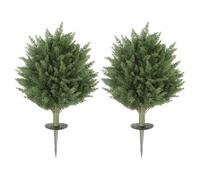 HOMCOM Set de 2 plantas artificiales, planta sintética resistente a UV tipo ciprés con 387 hojas y estaca para tierra, Ø40 x 60H cm, Verde Aosom España