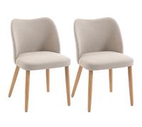 HOMCOM Set de 2 sillas de comedor en tejido efecto lino y madera de caucho, asiento acolchado, respaldo curvo, crema