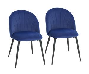 HOMCOM Set de 2 Sillas de Comedor en Terciopelo, Sillas de Cocina con Respaldo Curvo en Forma de Concha, Patas de Acero, Estilo Nórdico, Silla Acolchada para Cocina, Dormitorio, Salón, Azul Aosom Espa