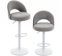 HOMCOM Set de 2 taburetes de Bar Ajustables 360° 48x50x89-110cm Gris | Taburetes de bar, asiento acolchado de chenilla, respaldo y reposapiés, para comedor, mostrador