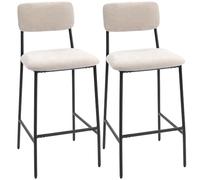 HOMCOM Set de 2 Taburetes de Bar y Cocina Altos, Respaldo Alto, Crema | Chenilla, Reposapiés, Asiento grueso y suave, Marco de acero, Taburetes de bar altos para isla, comedor, mostrador