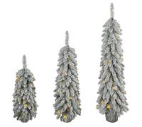 HOMCOM Set de 3 árboles de Navidad artificiales nevados, preiluminados con puntas de ramas de PVC y luces LED blanco cálido