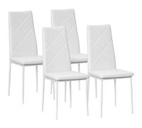 HomCom Set 4 sillas de comedor Tapizadas piel sintética Respaldo alto Patas de acero Blanco