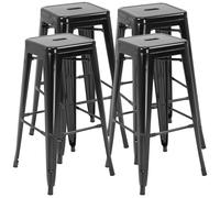 HOMCOM Set de 4 Taburetes para Interior y Exterior Metálico de Estilo Industrial Black