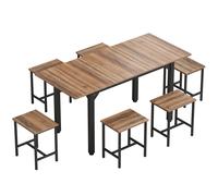 HOMCOM Set de Comedor 7 Piezas para 4-6 Personas con Mesa Extensible 160 cm Nogal Negro Aosom España