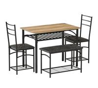 HOMCOM Set de comedor de 4 piezas, mesa de cocina de estilo industrial con 2 sillas y banco para 4 personas, asientos acolchados de piel PU, marrón