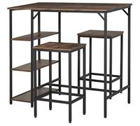 HOMCOM Mesa Alta y Taburetes Set de Mesa de Bar 2 Taburetes y Estantes 3 Niveles Almohadillas Ajustables 109x60x100 cm Marrón Rústico Aosom España