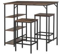 HOMCOM Mesa Alta y Taburetes Set de Mesa de Bar 2 Taburetes y Estantes 3 Niveles Almohadillas Ajustables 109x60x100 cm Marrón Rústico Aosom España