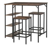 Homcom set de mesa de bar y 2 taburetes con reposapiés y estantes de 3 niveles almohadillas ajustables para cocina comedor 109x60x100 cm marrón rústico