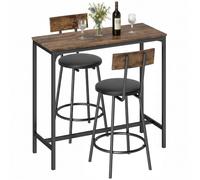 HOMCOM Set de Mesa de Barra Alta con 2 taburetes, Marrón rústico | Mesa de comedor de cocina, taburetes tapizados, reposapiés, ahorro de espacio, comedor, sala de estar