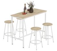 HOMCOM Set de Mesa y Sillas de Bar 5 Piezas con Marco de Metal Natural y Blanco Natural and White