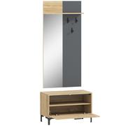 HOMCOM Set de perchero para recibidor, banco para zapatos, espejo, 3 ganchos, estante abierto, mueble para pasillo, madera natural+gris Aosom España