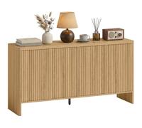HOMCOM Sideboard 4 Puertas estriadas Estante Ajustable 147x40x77cm Roble | Unidad almacenamiento, push-to-open, moderno, puertas estriadas, esquinas redondeadas, aparador comedor y cocina.
