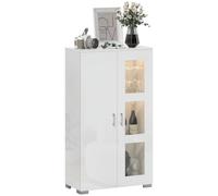 HOMCOM Sideboard Alto Brillo RGB LED Luces Vitrina Moderna Blanco | Armario de almacenamiento, 16 colores, control remoto, puertas de vidrio y estantes, cocina sala de estar comedor