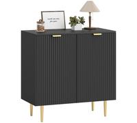HOMCOM Sideboard Estriado 2 Puertas estantes Ajustables Negro | Armario de cocina, estación de café moderna, patas de metal, para pasillo