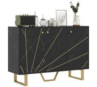 Homcom aparador moderno aparador de salón con 2 puertas y estante ajustable mueble auxiliar para salón con efecto mármol antivuelco 107x35x75 cm negro y dorado