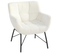 HOMCOM Silla de acento moderna, sillón Sherpa-Fleece con respaldo curvado, reposabrazos integrados, patas metálicas, Blanco crema