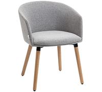 HOMCOM Silla de Comedor Butaca de Salón Tapizada en Lino Sintético con Reposabrazos y Patas de Madera para Oficina Dormitorio Carga 120 kg 57x56x72 cm Gris